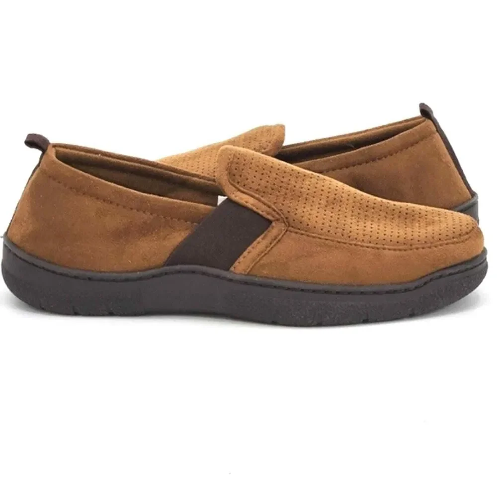 Dearfoams Gel Infused Memory Foam Slippers Brown Faux Suede Men Medium Size 9-10